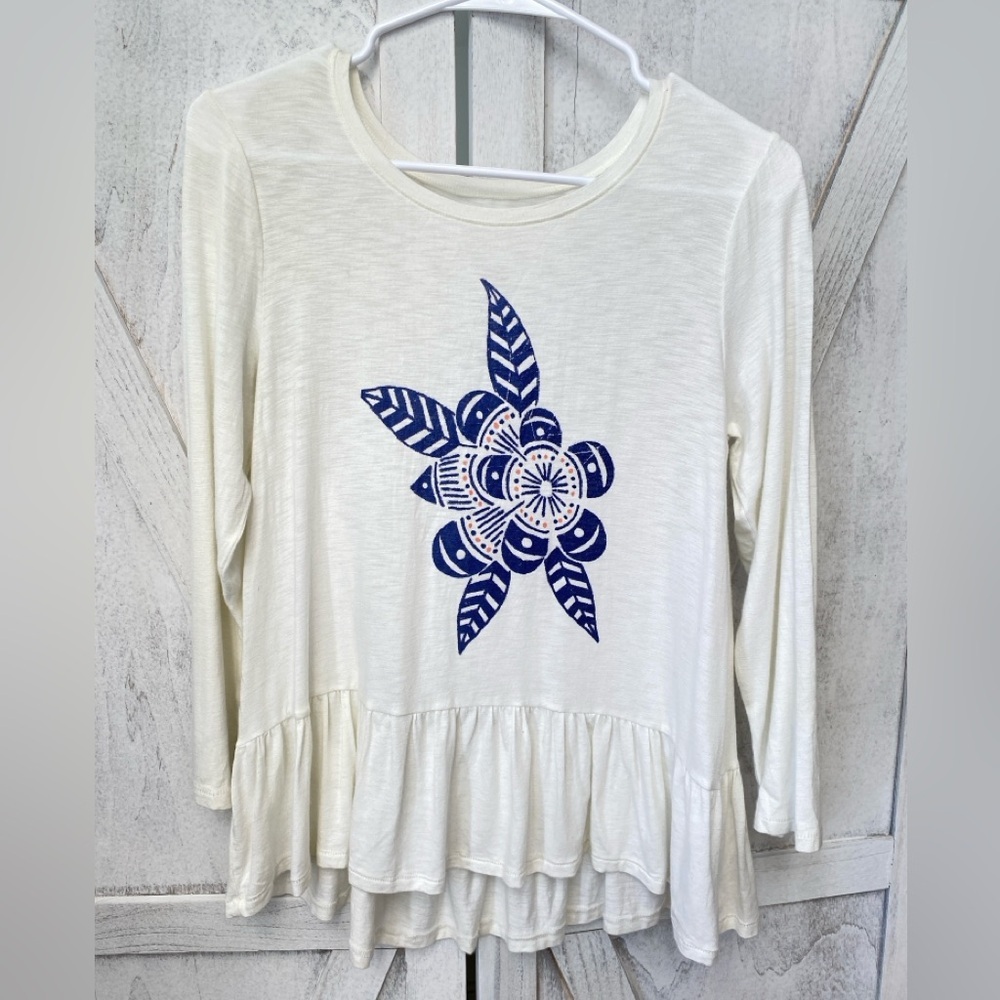 Aerie Boho Floral Peplum Top Women’s Medium Ivory
